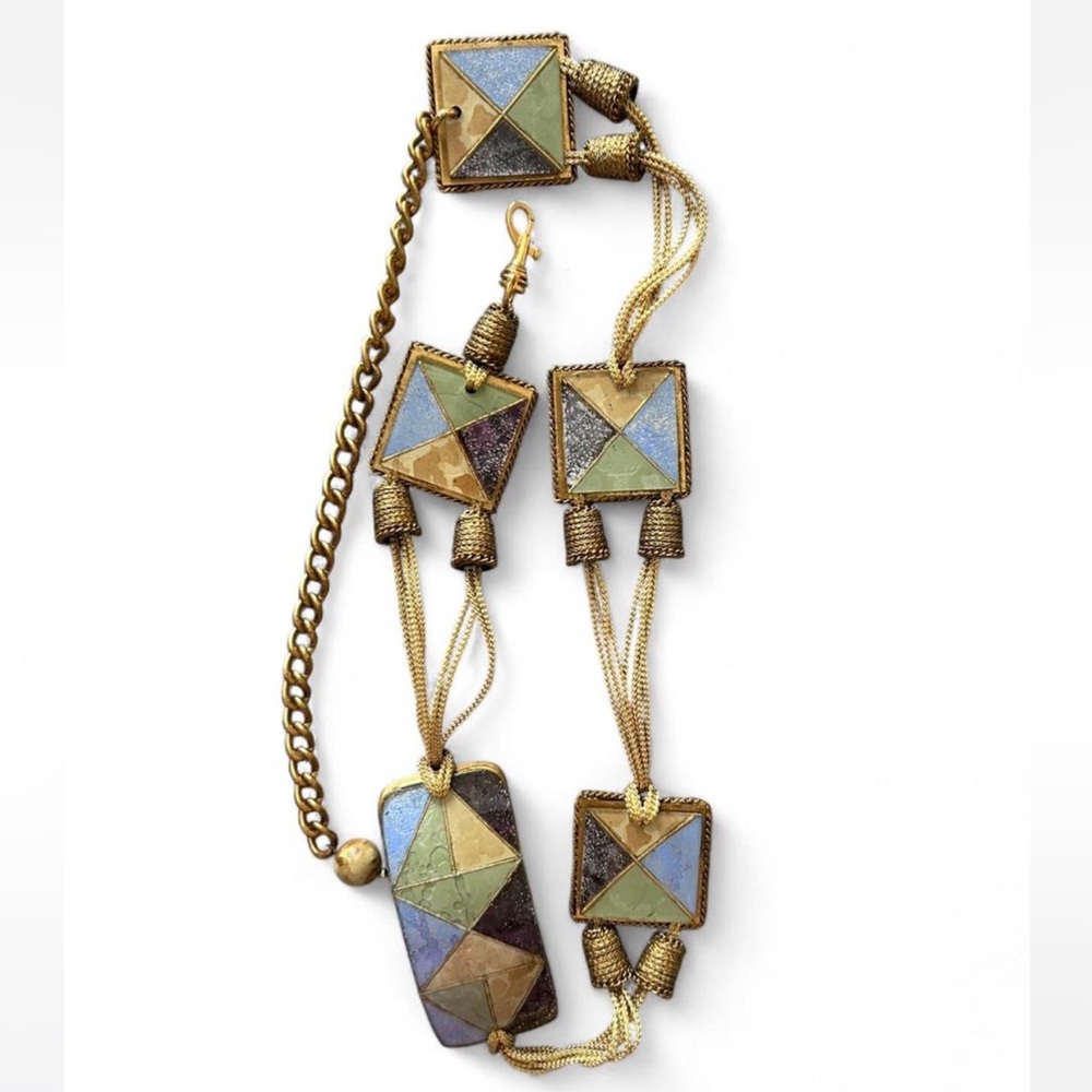 Geometric Multicolor Stone & Rope Belt